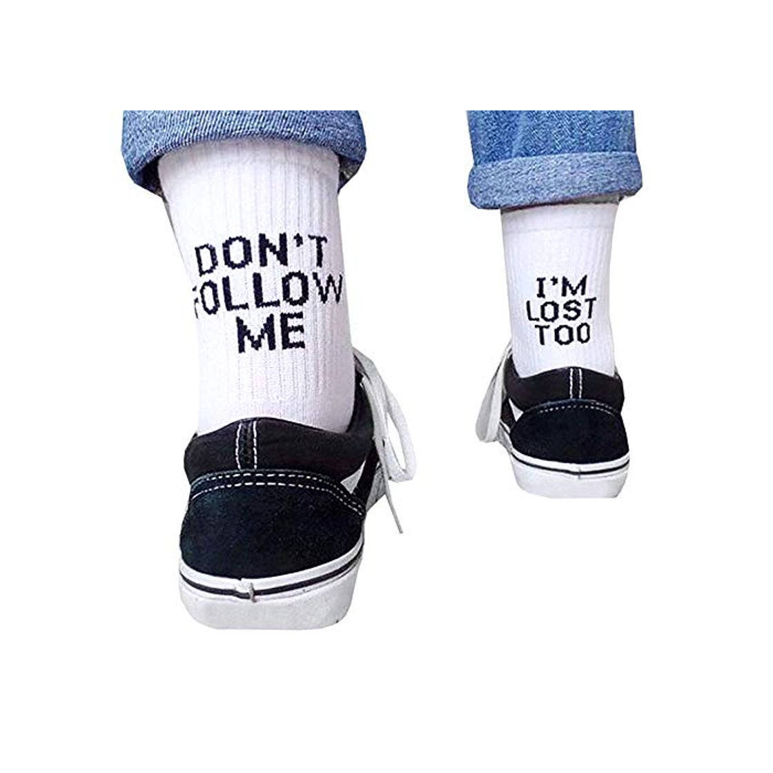 Product Black White Funny Letters Don't Follow ME Casual Socks I AM Lost