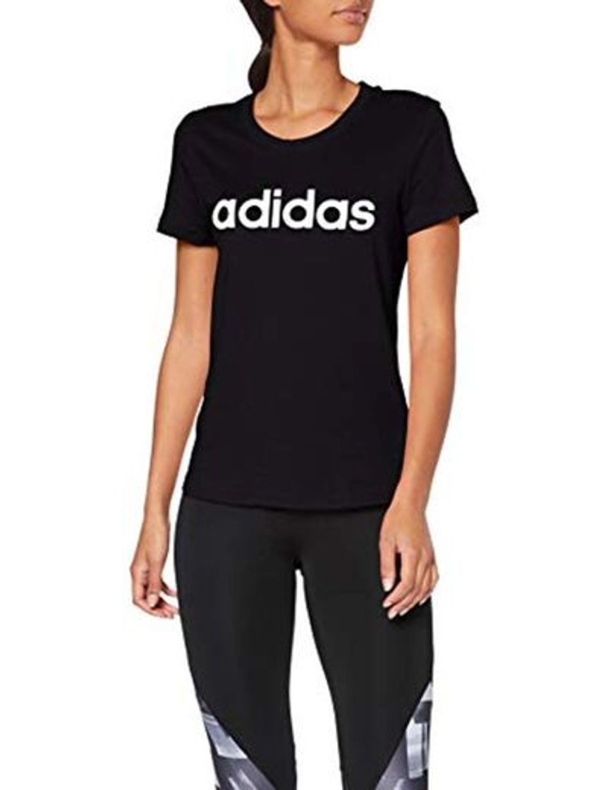 Social adidas W E Lin Slim T Camiseta de Manga Corta, Mujer, Negro