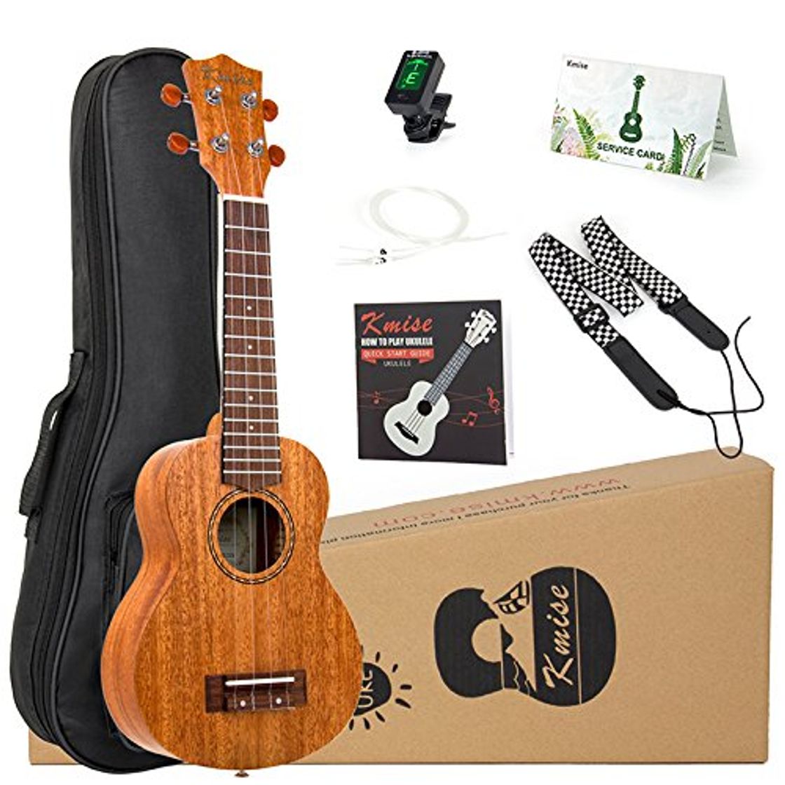 Electrónica Ukelele de caoba con kit de principiante: funda Gig Bag, afinador, correa,