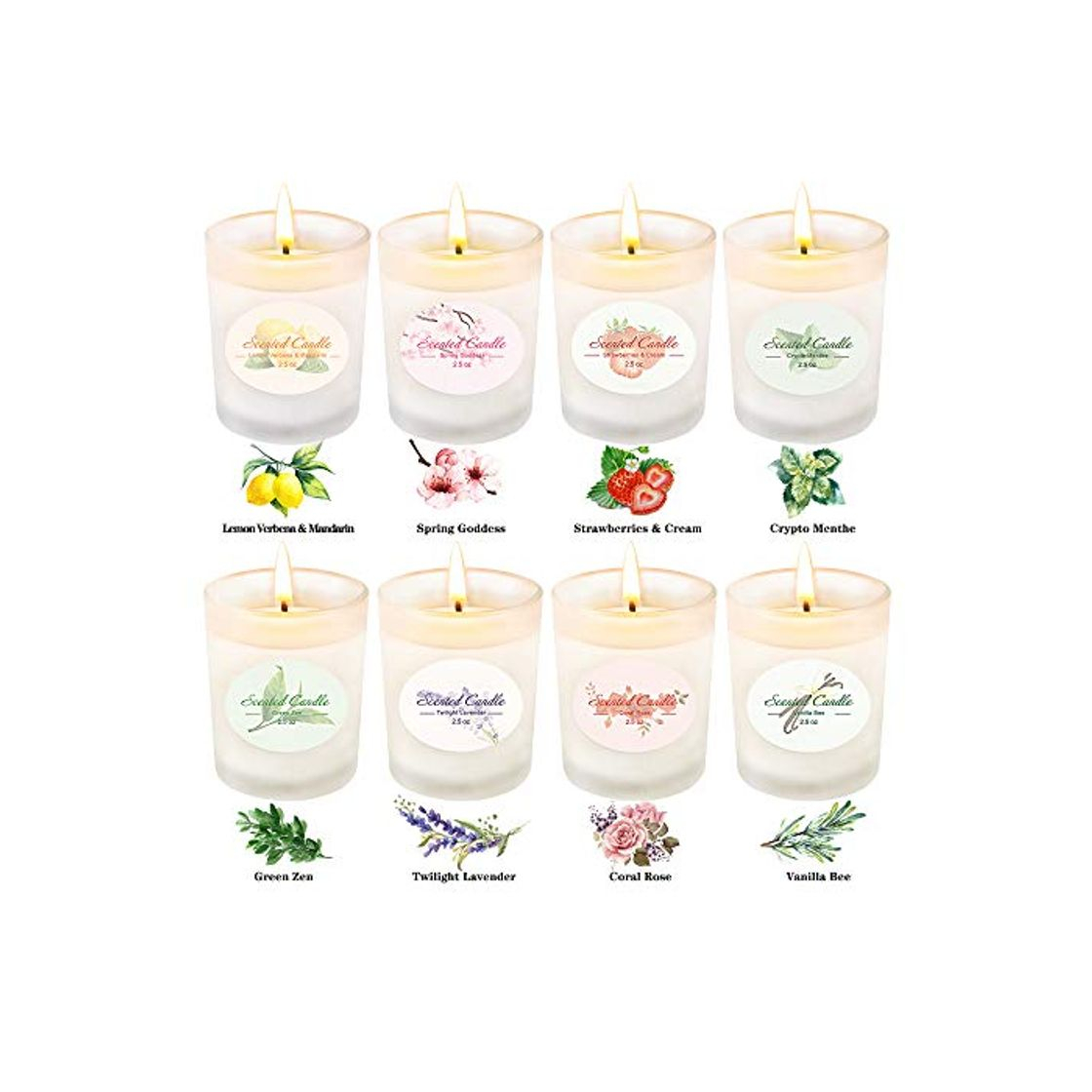 Productos Set de 8 Velas aromáticas perfumadas CREAHINE Cera de Soja Natural Quema