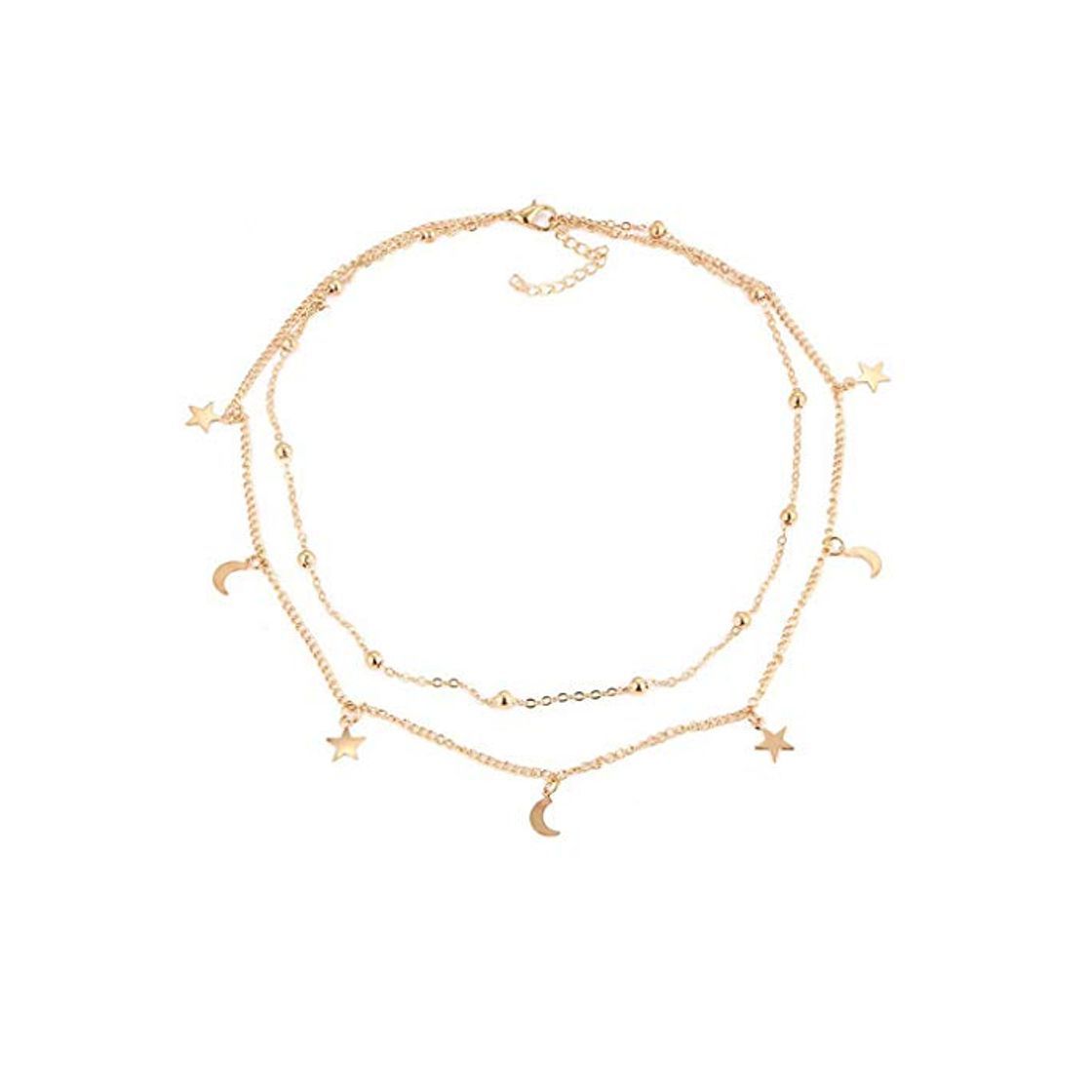 Social Aiming Mujeres Luna Estrellas Capas Dobles del Collar de señora Girl aleación