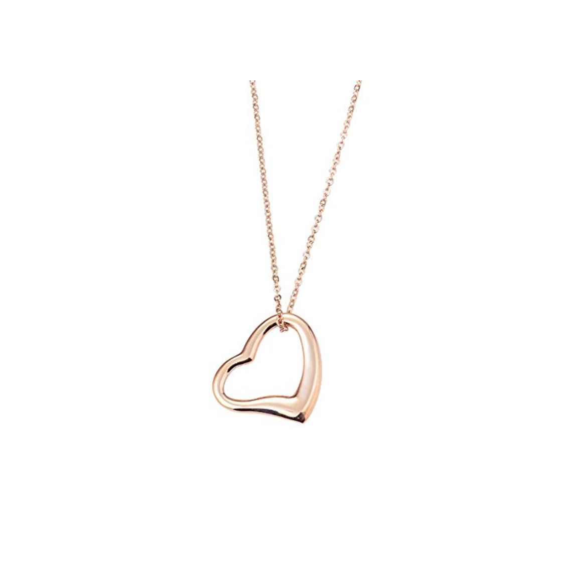 Social Large Heart Necklace) - BellaMira 14K Rose Gold Open Heart Pendant Necklace