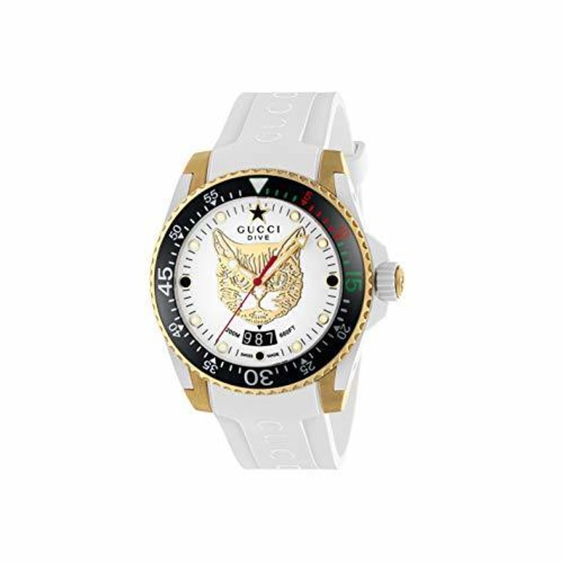 Social Gucci Reloj de Buceo cauuciu Carcasa Blanca con pvd con Oro Amarillo