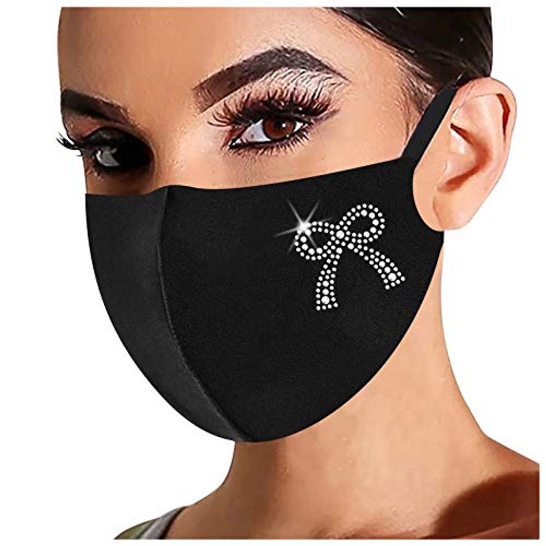 Moda Bufanda protectora a prueba de viento con brillo brillante con estampado de diamantes negro Enmascarar de moda con orejeras ajustables para regalos de mujer