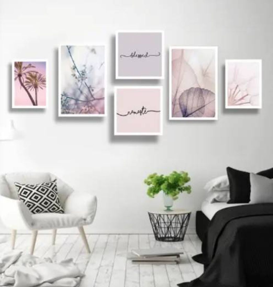 Moda KIT 6 QUADROS DECORATIVOS FRASES FLORAL TONS PASTEI✨