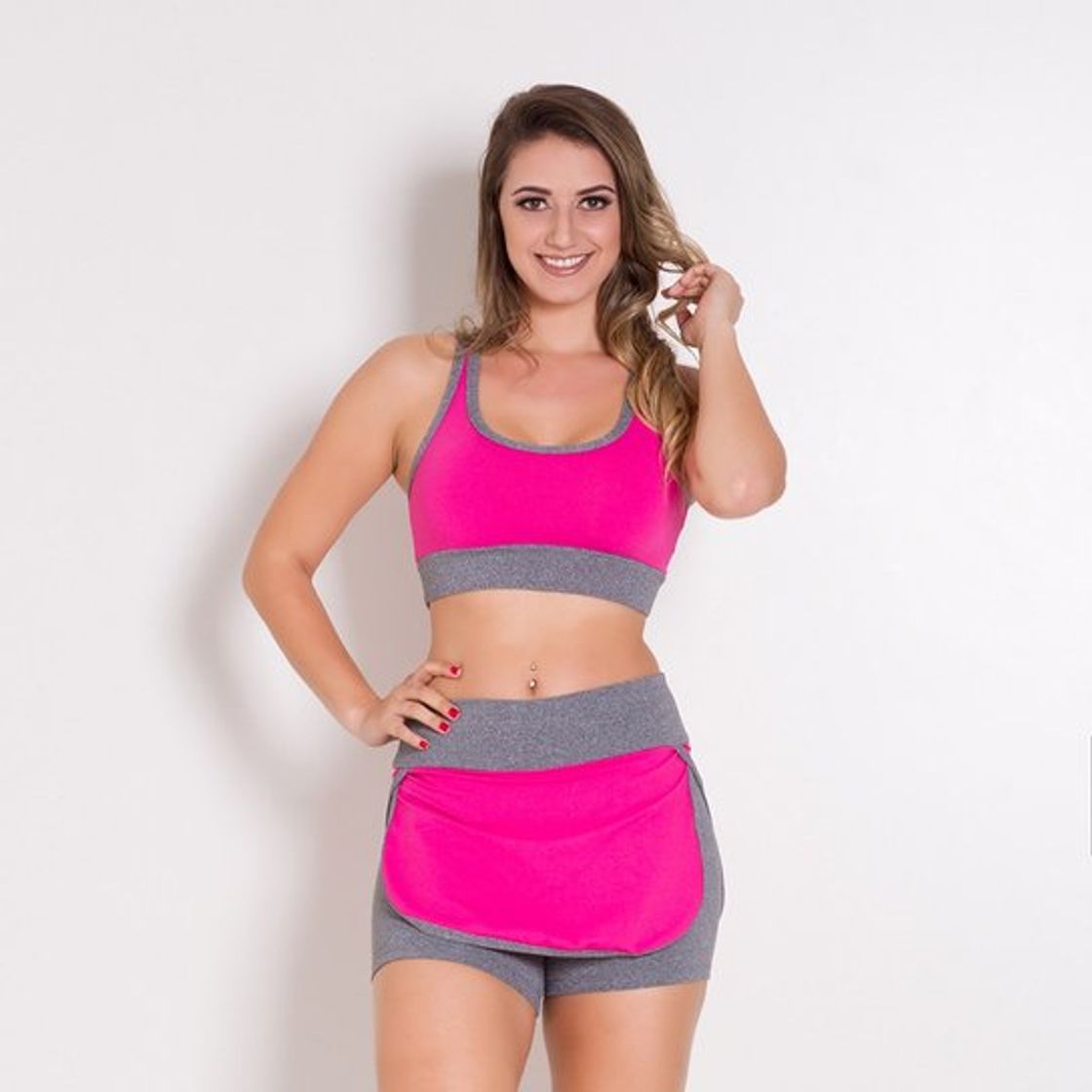 Moda Conjunto Go Fit Rio Short Saia Com Top - Rosa

