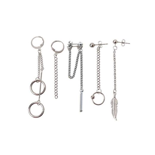 ZOUCY 5Pieces Titanium Steel KPOP Boy Album Tassel Chain Drop Earrings Kit Korean Jewelry
