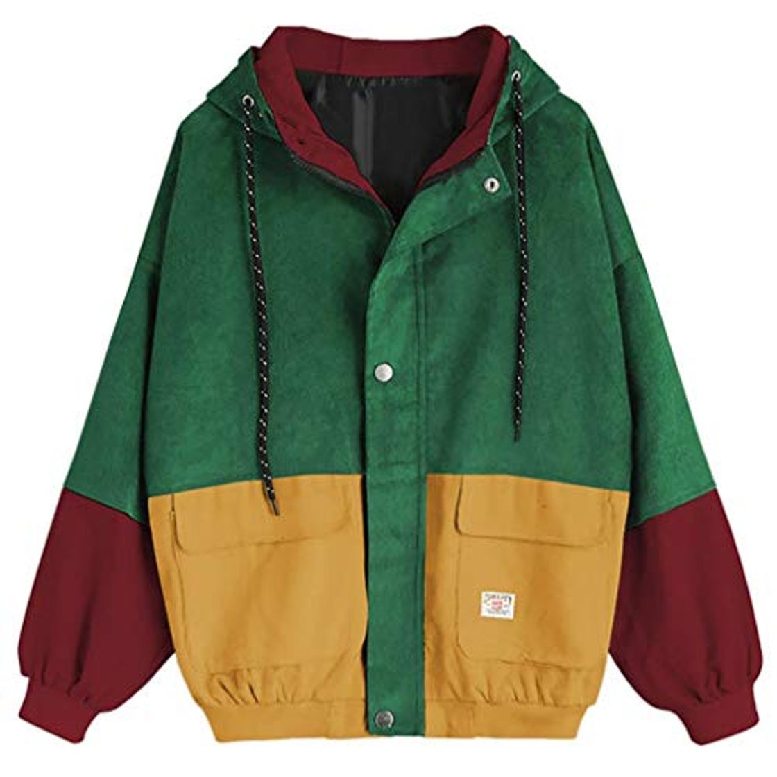 Social Overdose Mujer De Manga Larga Patchwork De Pana De Invierno De Gran TamañO De La Manera Chaqueta De La Cremallera Rompevientos Capa De Abrigo