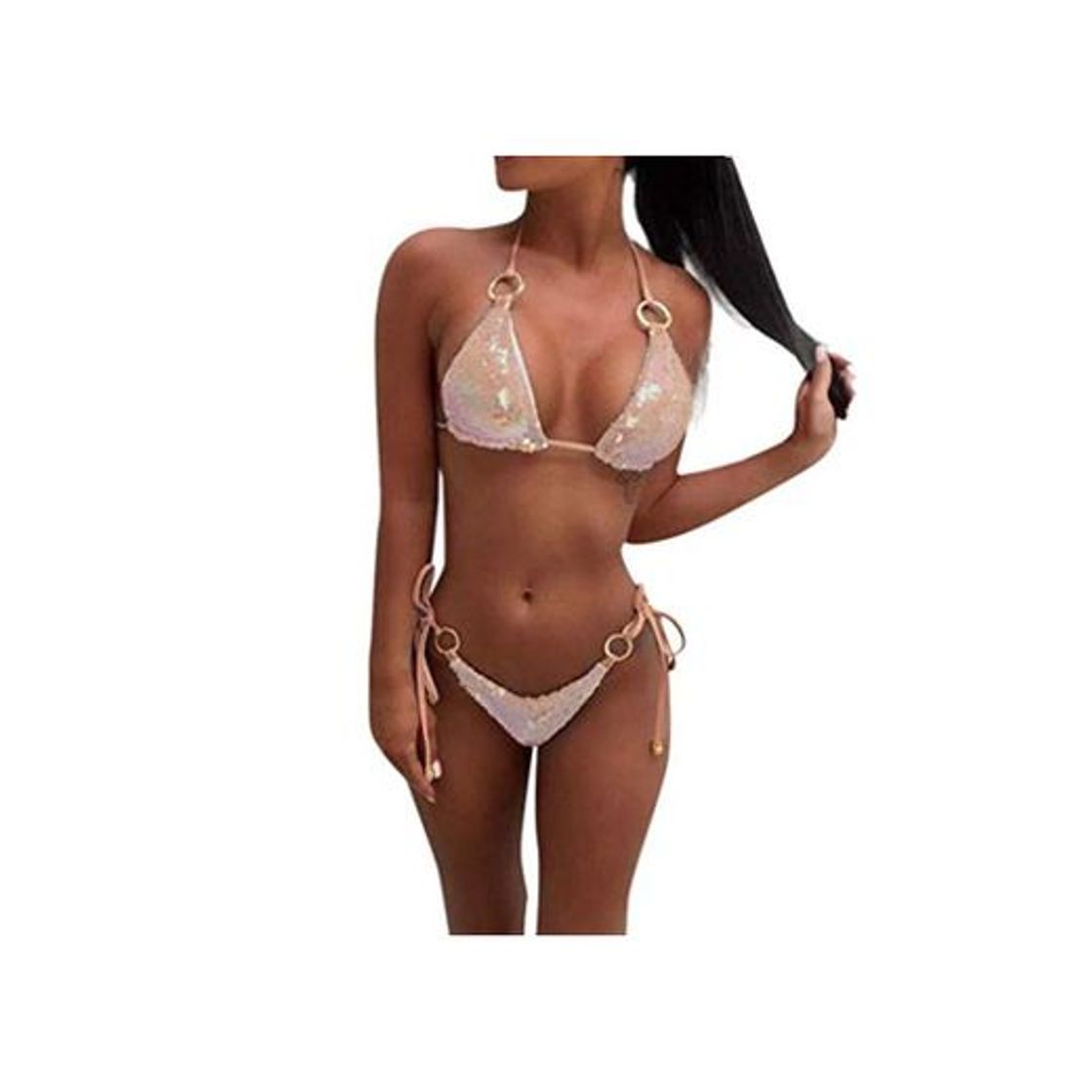 Moda Trajes De Baño Mujeres Conjunto Bikini De Clásico De Lentejuelas Con Purpurina Empuje Hacia Arriba Halter Bandeau Cordón Slip Tankini Traje De Baño Traje De Baño De Dos Piezas Ropa De Playa Traje De B