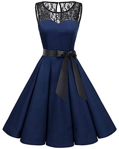 Bbonlinedress Vestido Mujer Corto Fiesta Boda Encaje Sin Mangas Navy XS