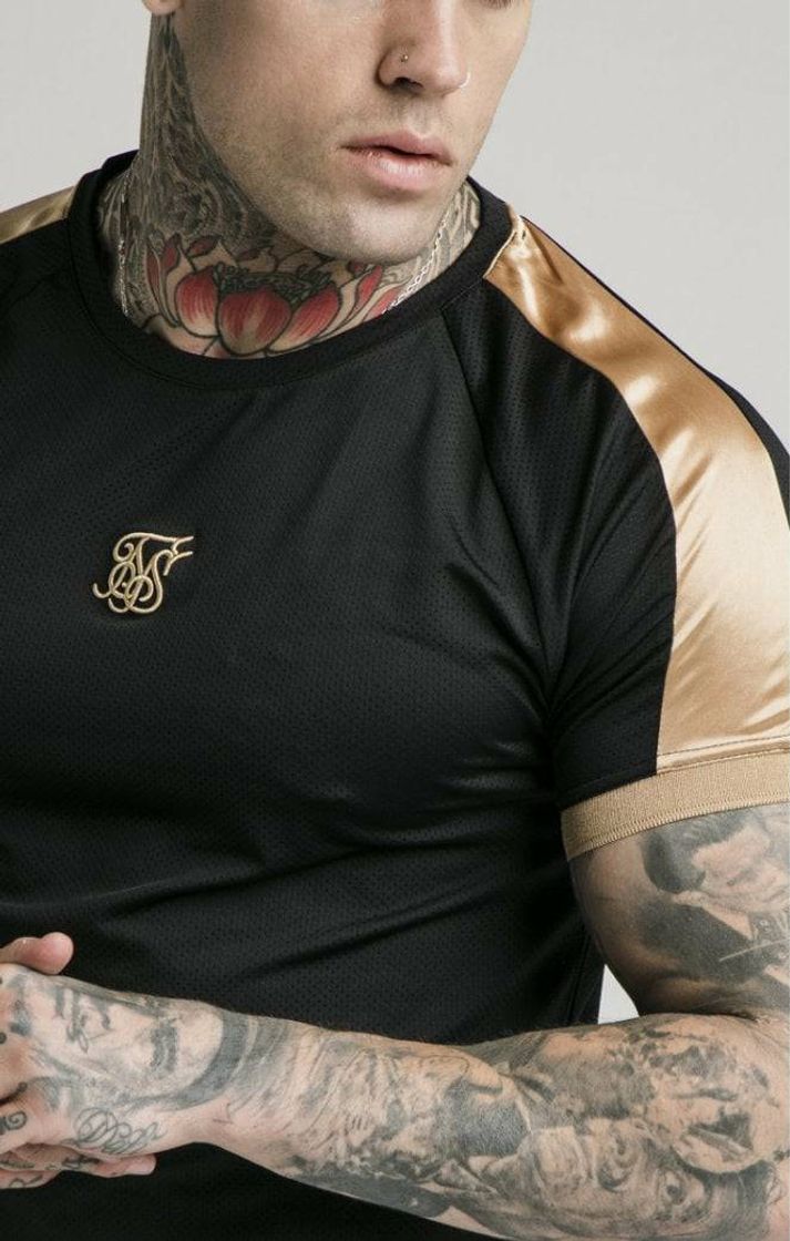 Fashion SikSilk S/S Inset Cuff Tech Tee – Black & Gold