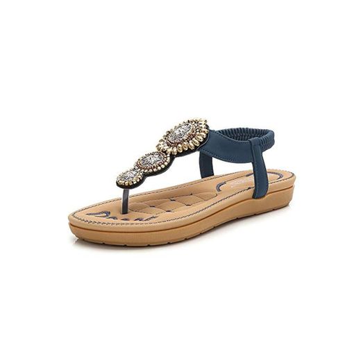 Sandalias para Mujer Women Flat Sandals Shoes Summer Bohemian T Strap Thong Shoes Ladies Flip Flops Sandals Blau EU 38
