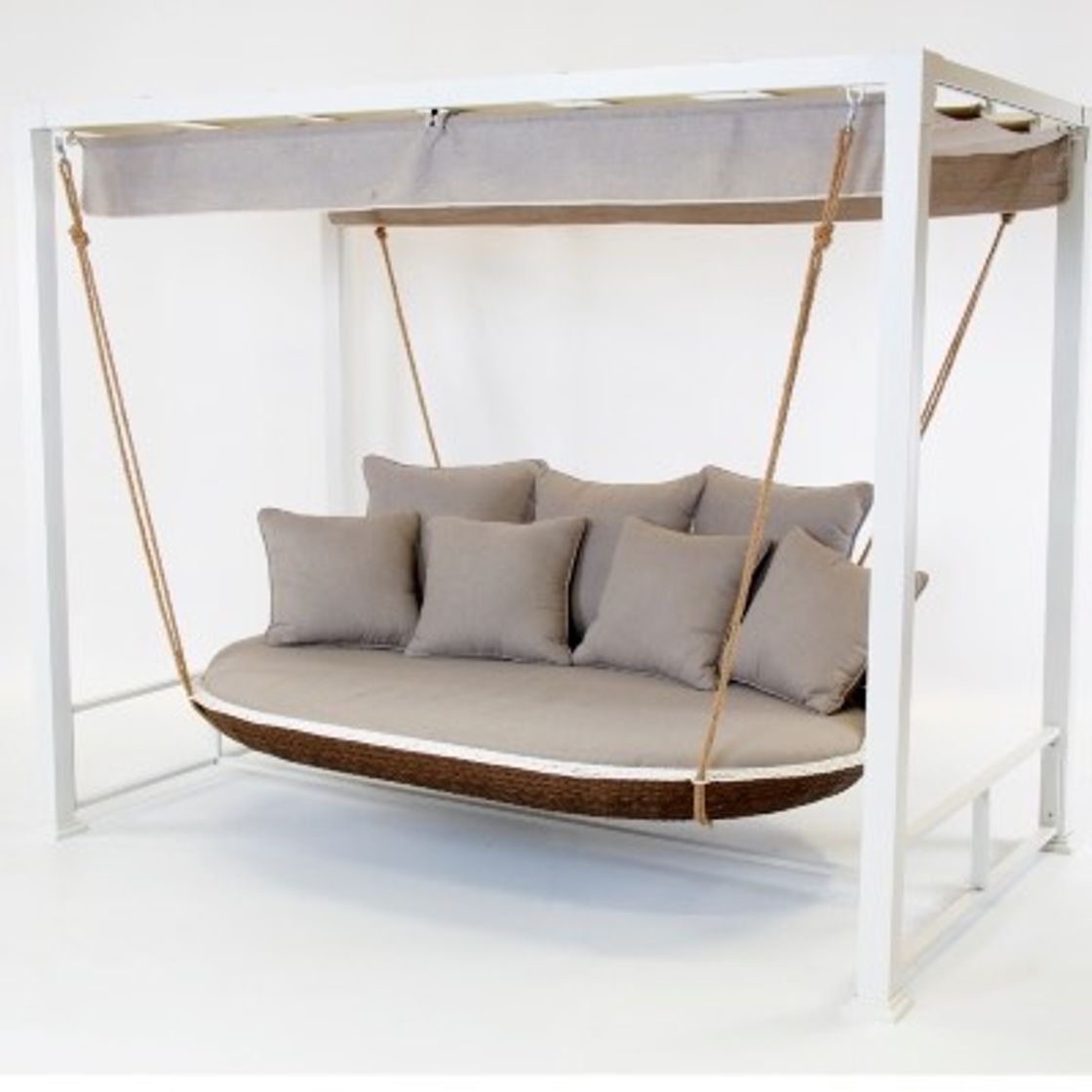Social columpio estilo futón para 3 personas tela olefina estructura acero