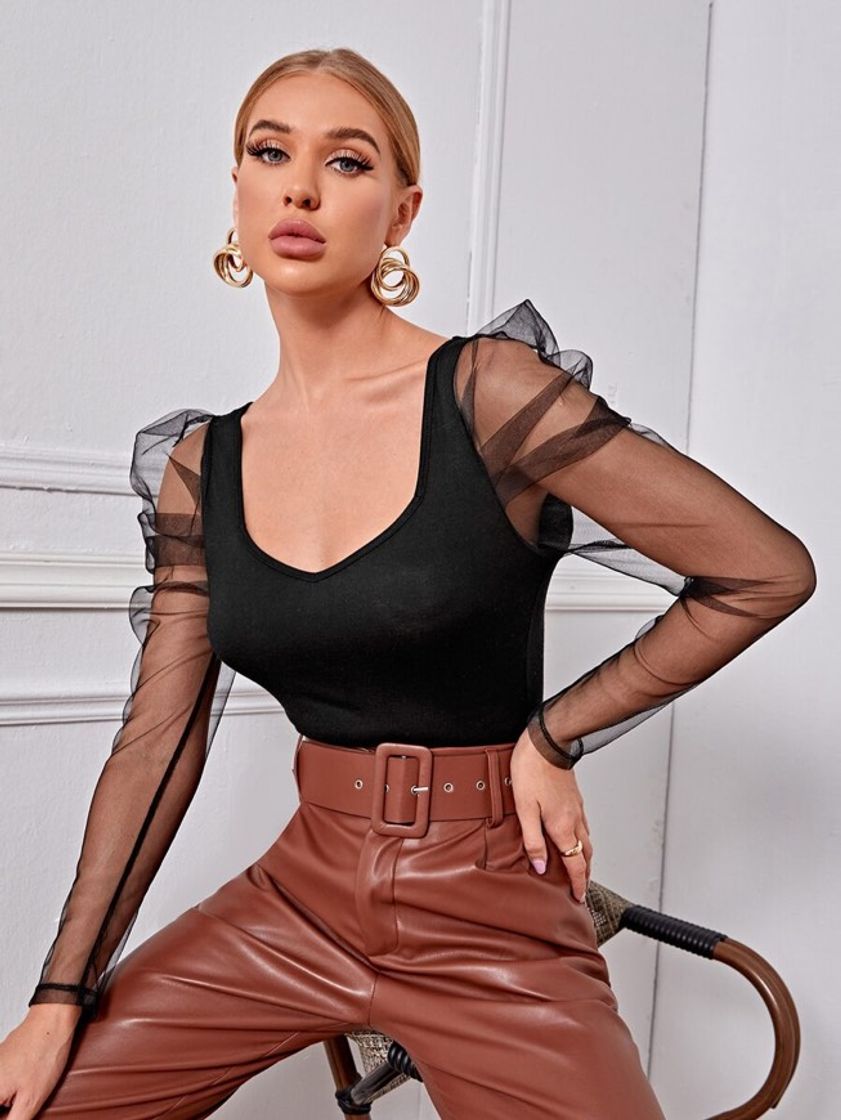 Moda SHEIN Sheer Simples elegante Top