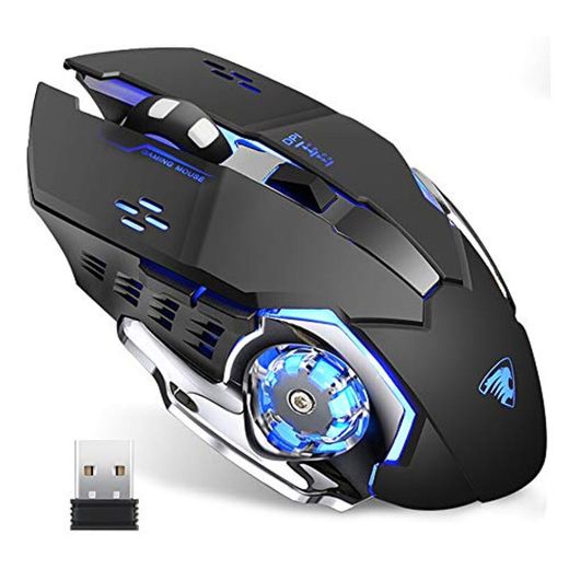 TENMOS T85 Raton Inalambrico Gaming, 2.4G USB LED Recargable Ratón Inalámbrico silencioso