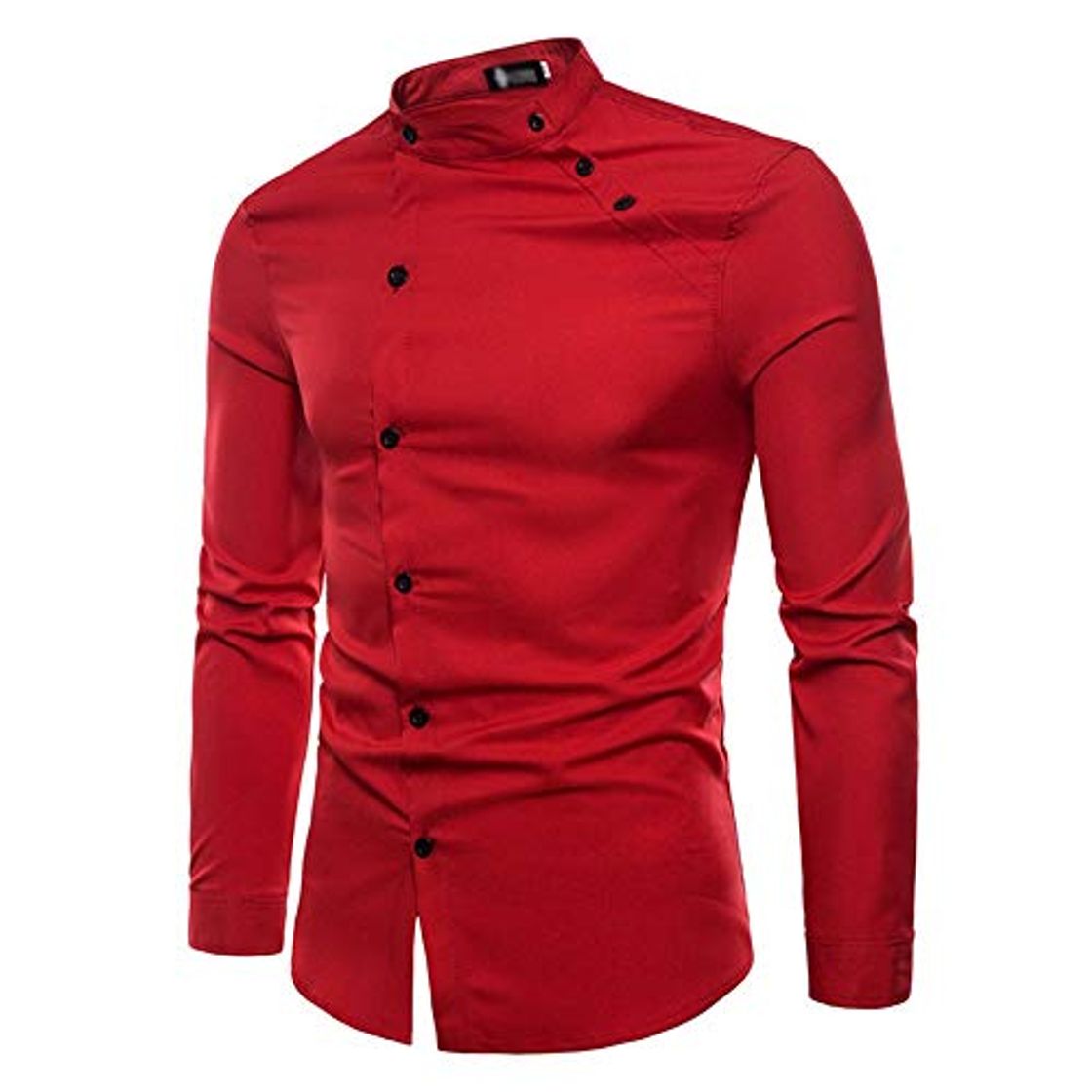 Product NDY Camisa Masculina Comfort Jóvenes Casual Color sólido Corte Cruzado diseño de Moda Salvaje de la Solapa de Manga Larga con Cuello en V Diseño Delgado Creativo de Tendencia