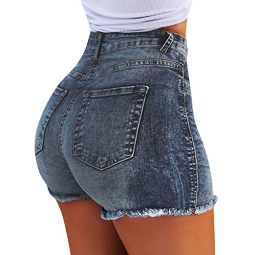 KISSMODA pantalones cortos de jean ajustados con cintura alta y dobladillo crudo