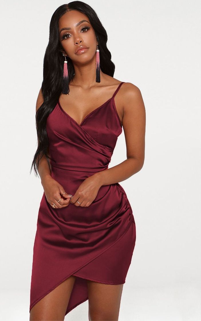 Producto Shape Burgundy Satin Wrap Dress