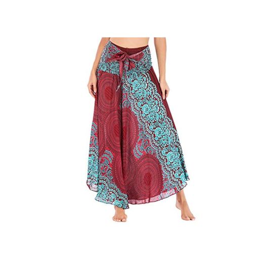 Rawdah_Faldas Mujer Largas Elegantes Faldas Mujer Cortas Verano Fiesta Originales Mujer Hippie Bohemia Gitana Boho Flores Elástico Cintura Floral Halter Falda