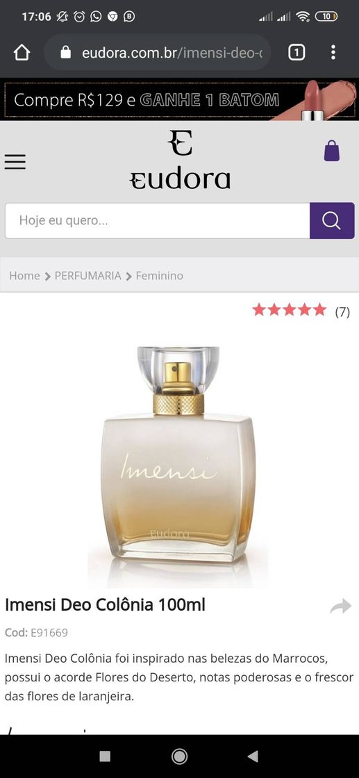 Product Imensi Deo Colônia 100 ml