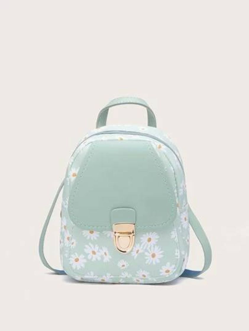 Moda Mochila verde com flores