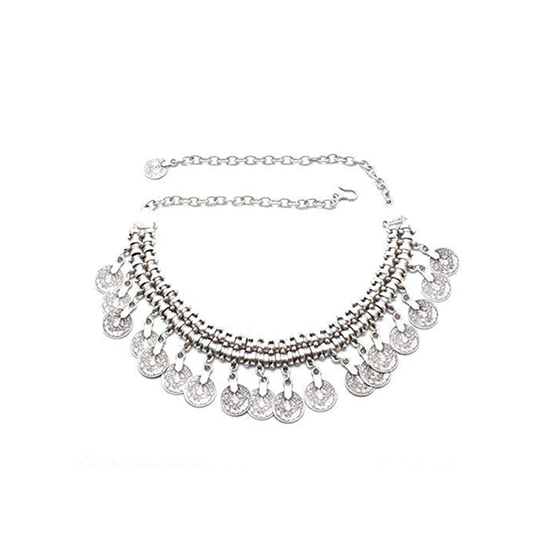 Social RQZQ Cuerpo Cadena Bohemio Vintage Colar Moneda de Plata Gargantilla Collar Babero Pendientes Turco Gitana India Tribal Collar Conjuntos de joyería afganos