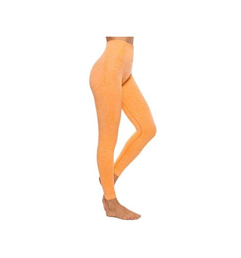 FITTOO Leggings Sin Costuras Corte de Malla Mujer Pantalon Deportivo Alta Cintura Yoga Elásticos Fitness Seamless #2 Naranja Large