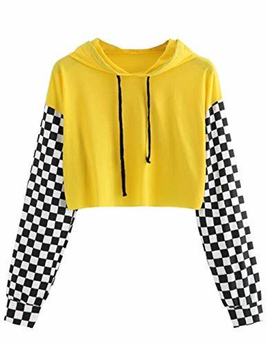 Fashion Sudaderas Mujer Cortas, Sudaderas Chicas Adolescentes con Capucha Otoño Manga Larga Patchwork