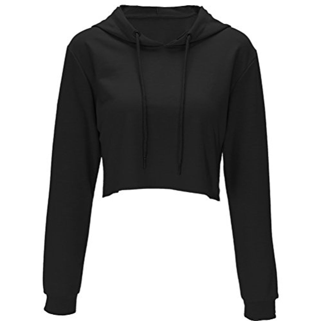 Product Sudaderas con Capucha Cortas Mujer Crop Top Hoodies Sudadera Pullover Sudaderas Anchas Deportivas Chica Camisetas de Manga Larga Jerseys Dama Camisas Bonitas Casual Tops Color Puro Negro S