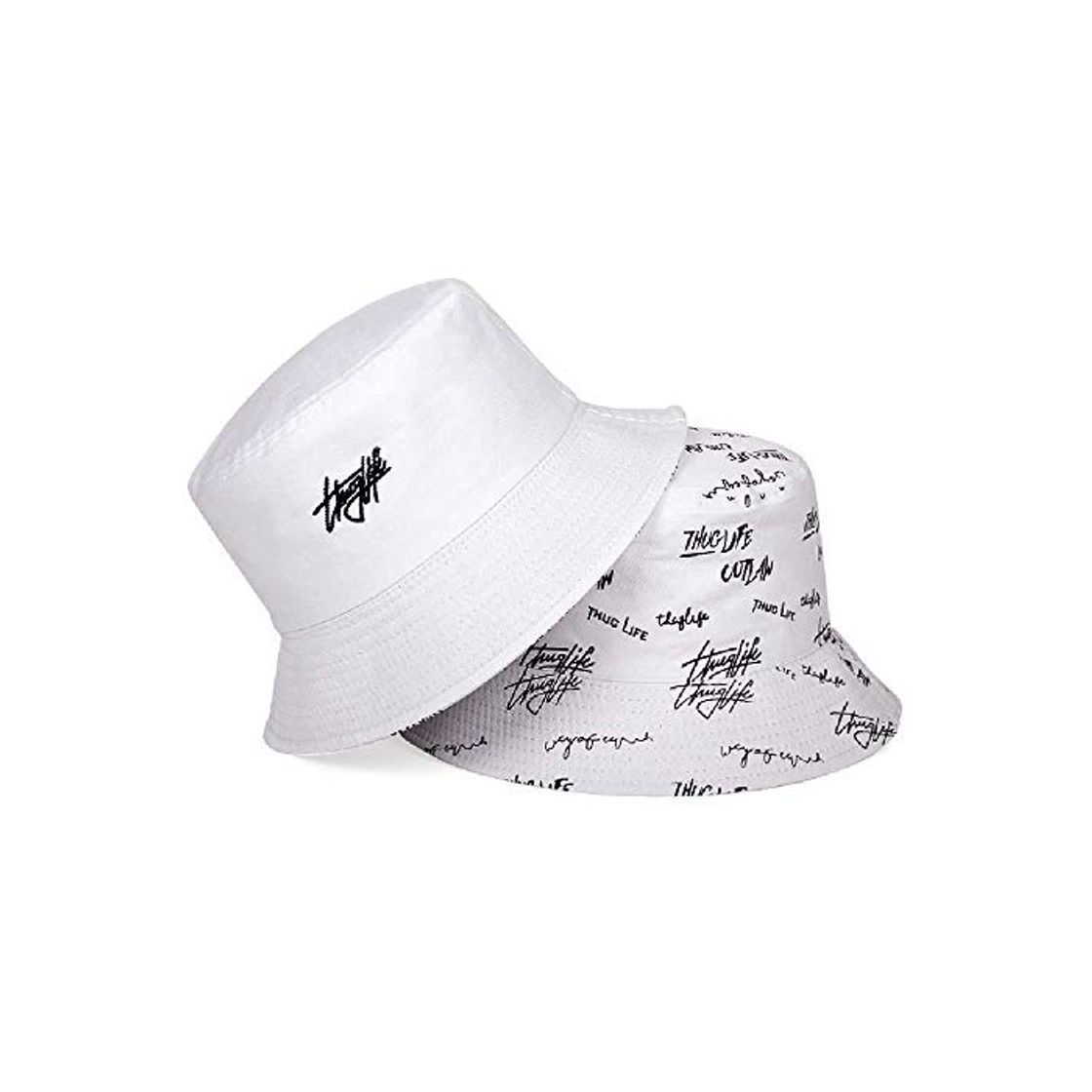 Fashion TUOLUO Sombrero De Pescador De Doble Cara Sombrero De Sol De Verano para Mujer Impresión De Letras Sombrero De Cuenca Salvaje Sombrero De Cubo De Hip Hop Blanco