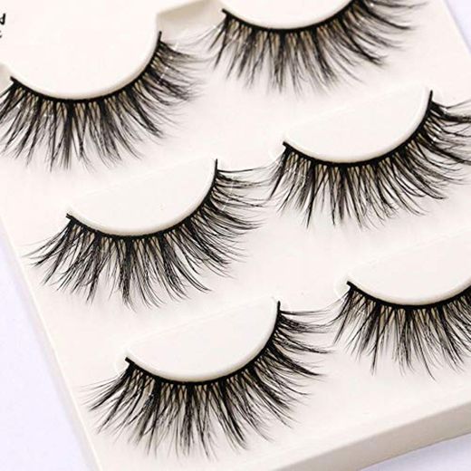 3Pairs Makeup Natural False Eyelashes Black 3D Mink Fake Eye Lashes Long