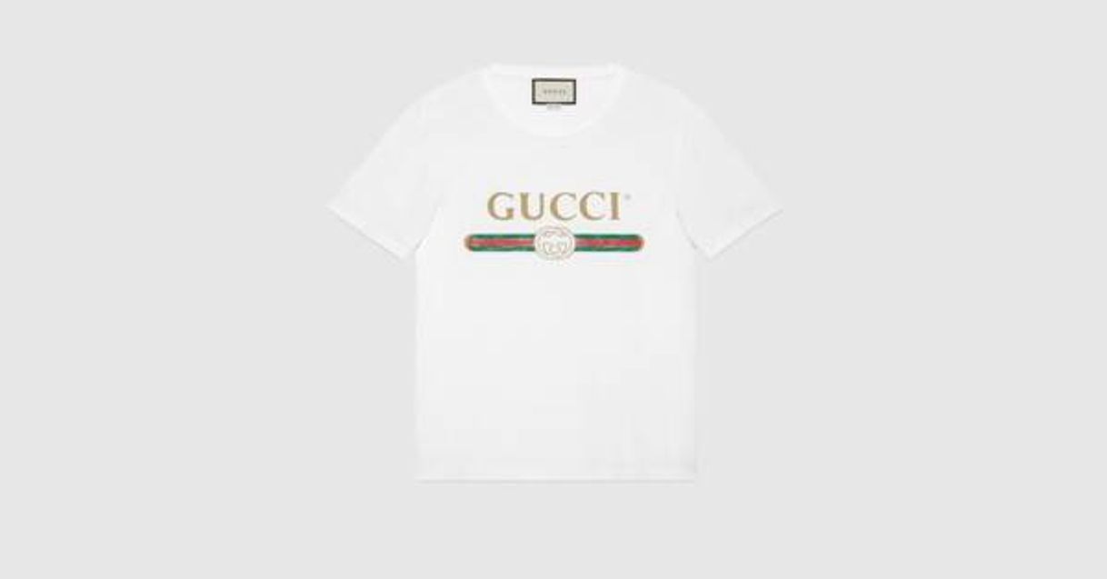 Moda White Washed Cotton Jersey Oversize T-Shirt With Gucci Logo ...