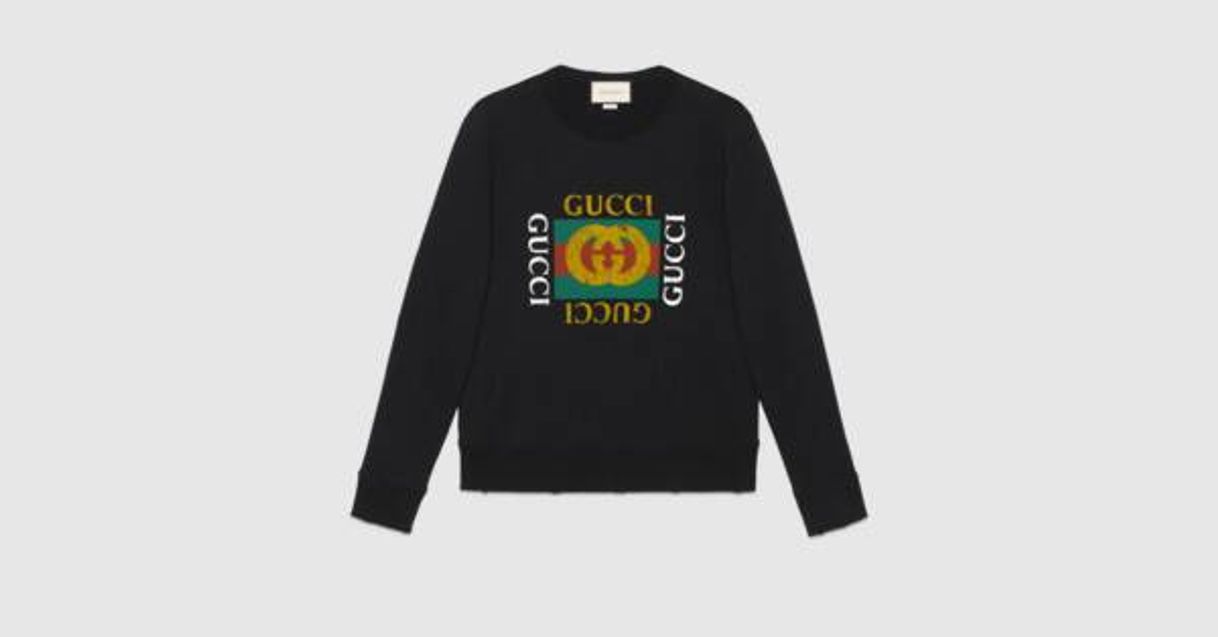 Moda Black Cotton Jersey Sweatshirt With Gucci Logo | GUCCI® US