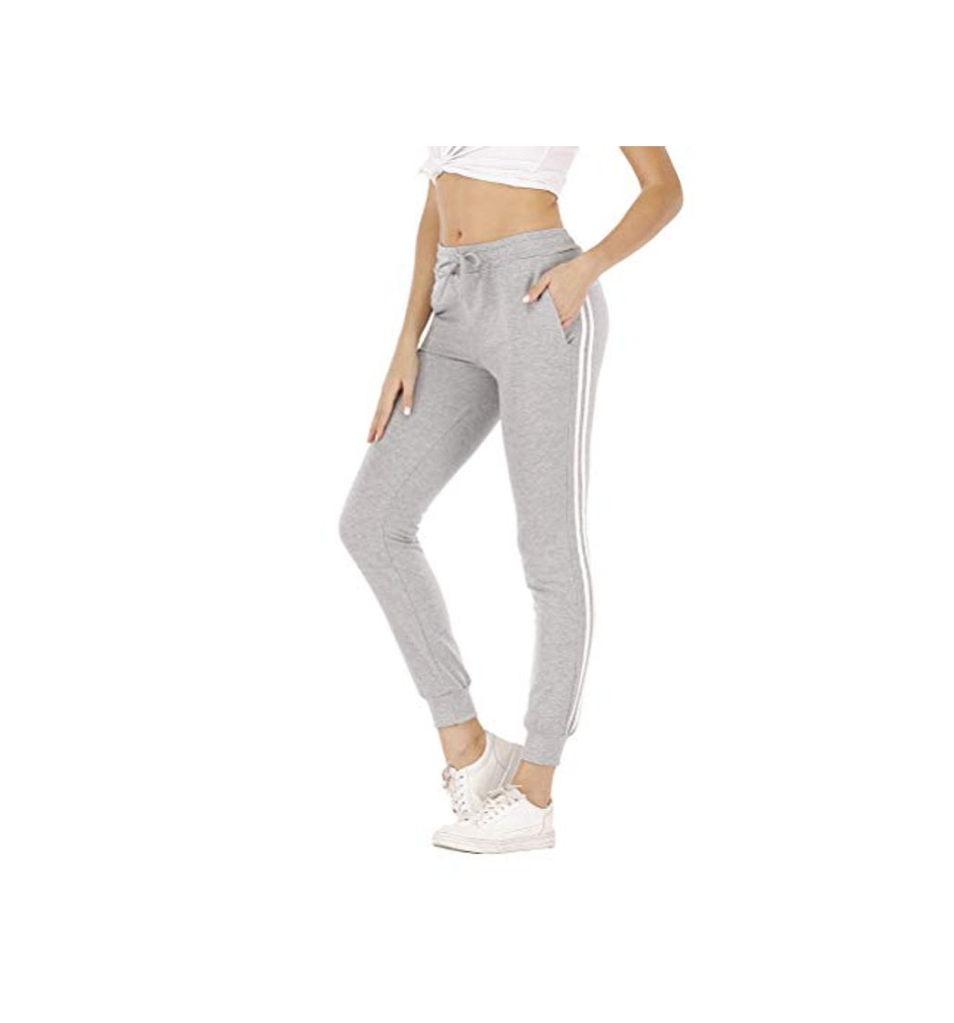 Productos Mujer Pantalon Chandal Largos Pantalones de Deporte Yoga Fitness Jogger Pantalones de Punto de Rayas con Cintura elástica y Bolsillos Sport New A Gris Large