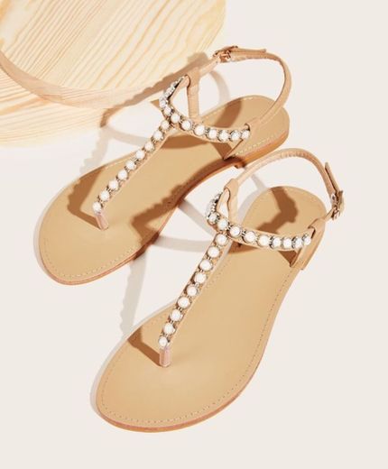 Sandalias chancletas con diseño de perla artificial - Shein