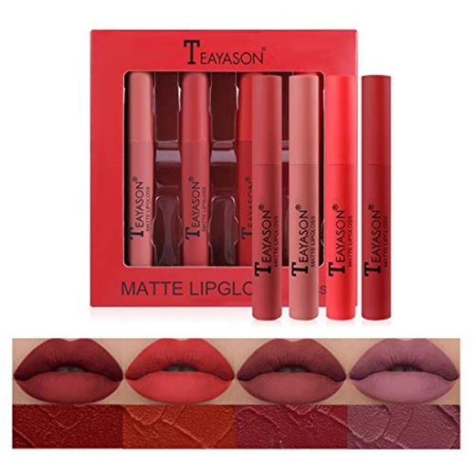 Mimore Mate Líquido Pintalabios Lápiz labial Conjunto 4 Traje Suave felpa mate