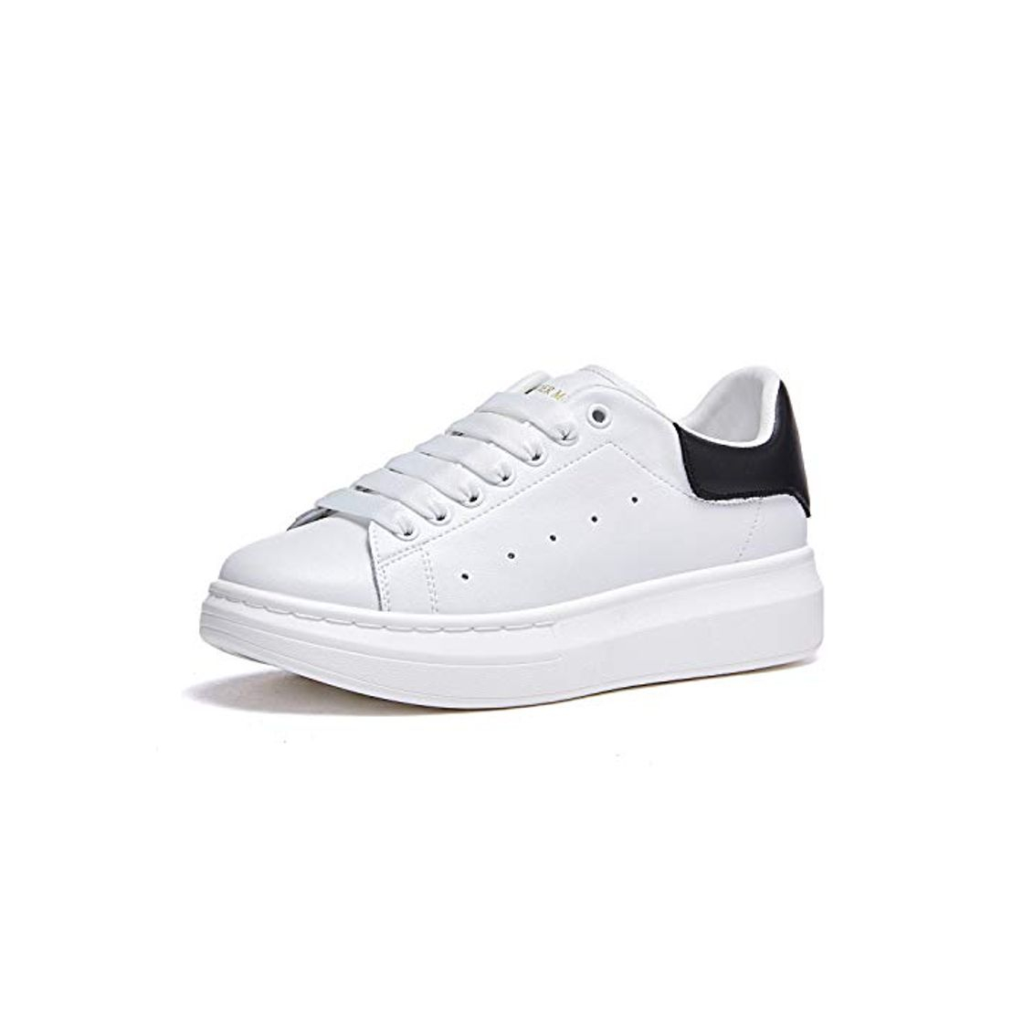 Productos Mujer Zapatillas de Deporte Plataforma Cuero Moda Zapatos Bajas con Cordones Causal Sneakers Blanco Negro 37