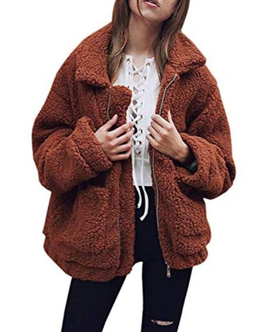 Fashion Abravo Mujer Abrigo otoño Invierno Caliente Polar Lana de imitación Exterior Felpa