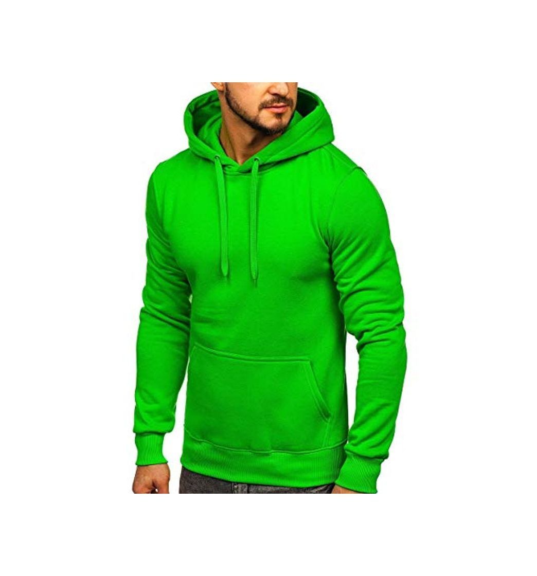 Products BOLF Hombre Sudadera Básica Unicolor Hoodie con Capucha J.Style 2009 Verde(Claro) M