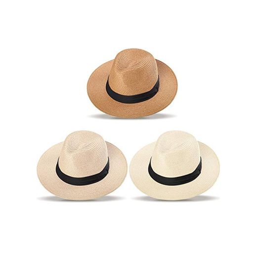 3 Piezas de Sombrero de Paja de Panama para Mujer Sombrero de