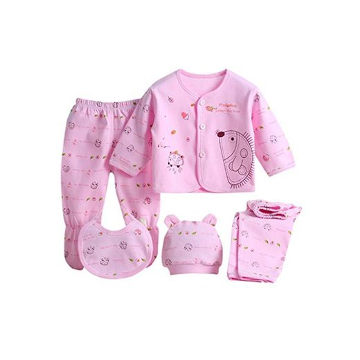 HCFKJ Ropa Bebe NiñA Invierno NiñO Manga Larga Camisetas BEB Conjuntos Moda 5PCS Bebé ReciéN Nacido NiñA De Dibujos Animados De Manga Larga Tops Hat Pantalones Traje Babero Conjunto