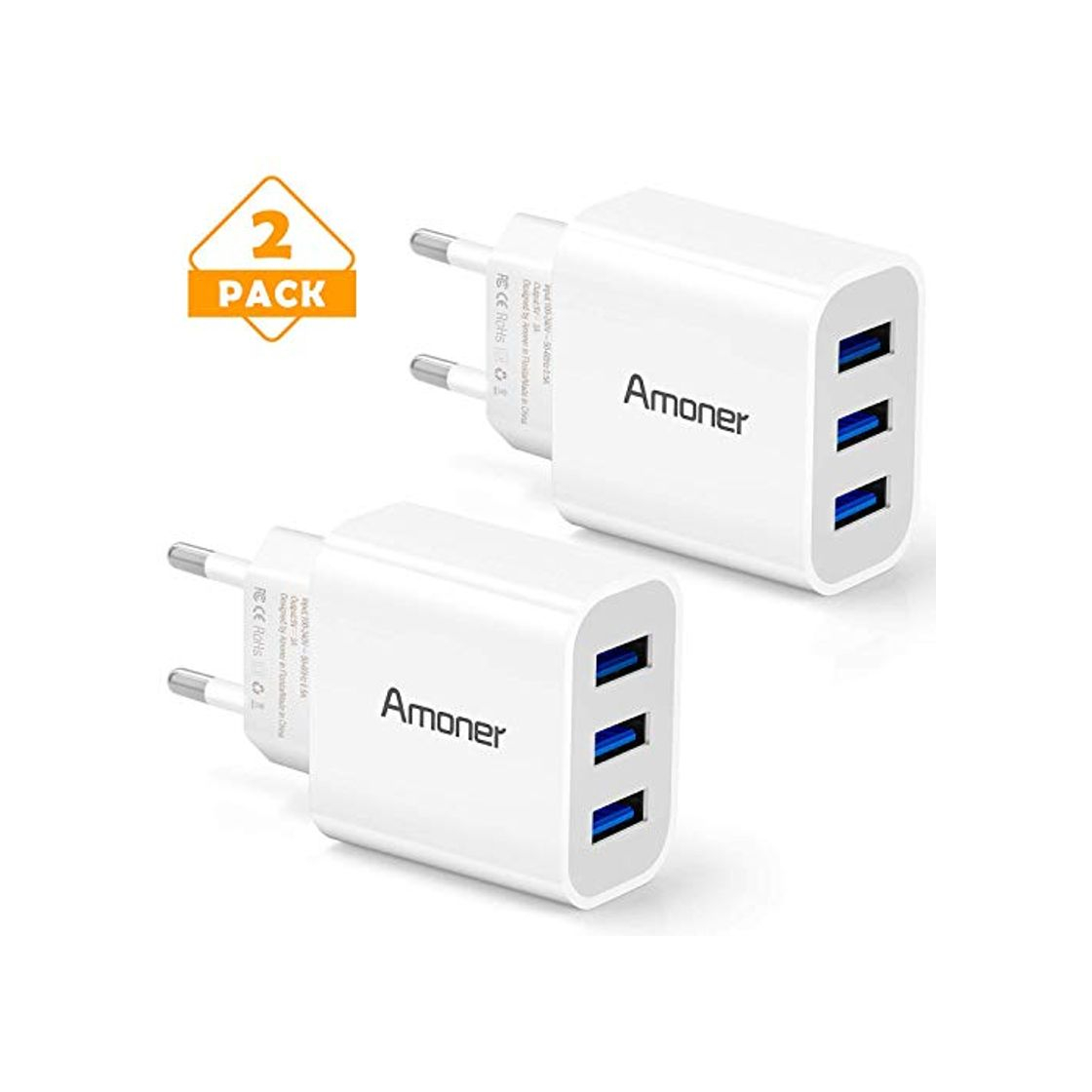 Electrónica Amoner Cargador USB de Pared con 3 Puertos Cargador USB 3A Una