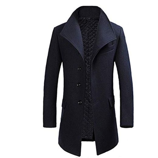Smile-xj Casaco Masculino Inverno Thicken Wool Coat Men Turn Collar Overcoat azul