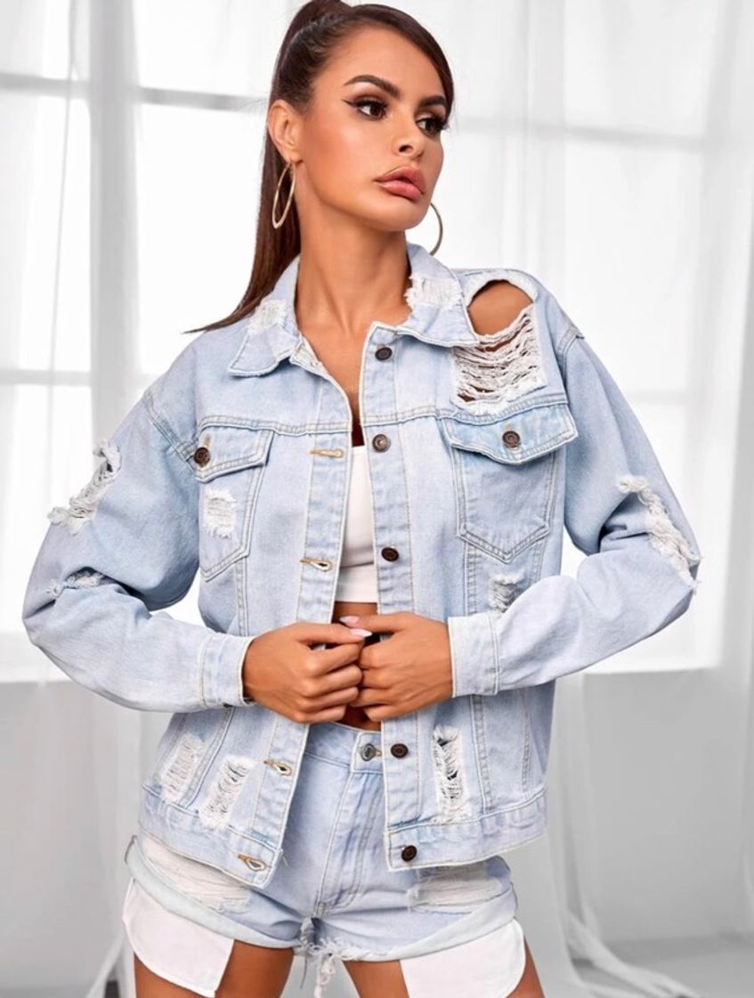 Social Cazadora denim rota con botón 
