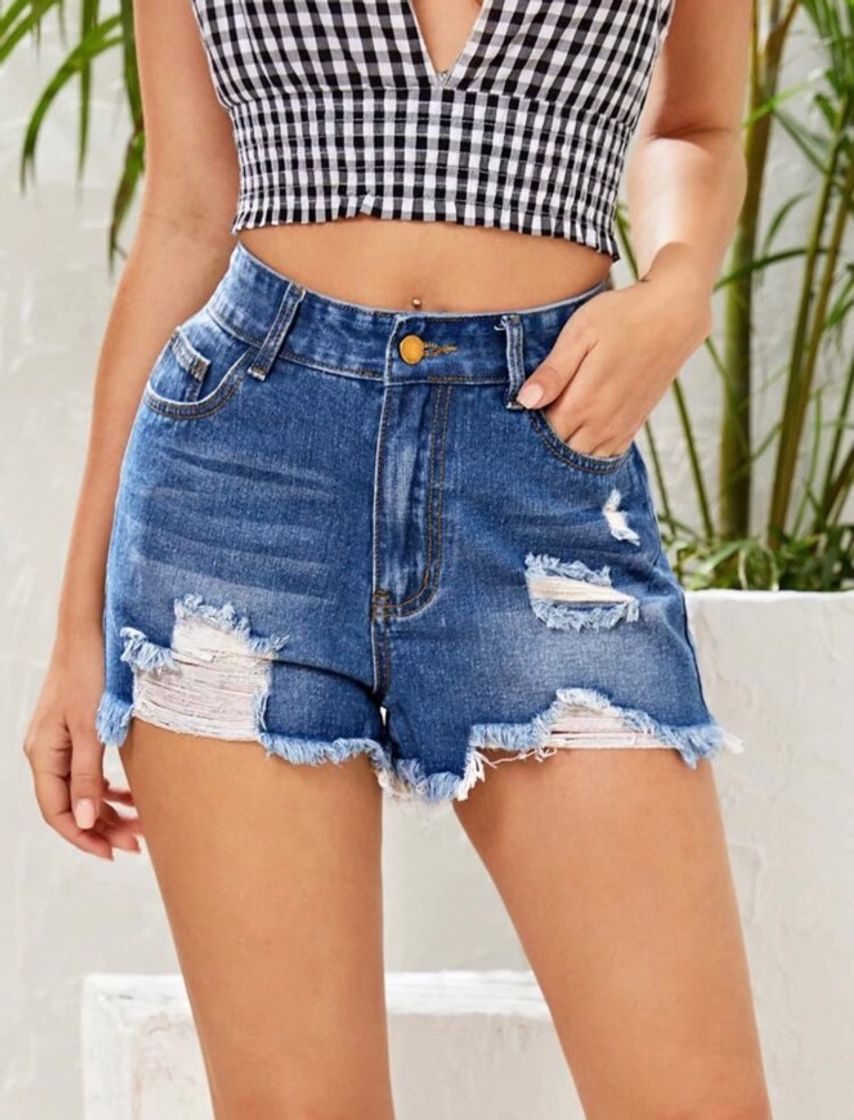 Social Short denim roto bajo crudo 