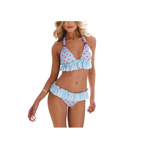 WAVENI Bikini Estampado Floral para Mujer de 2 Piezas con Volantes Lindos