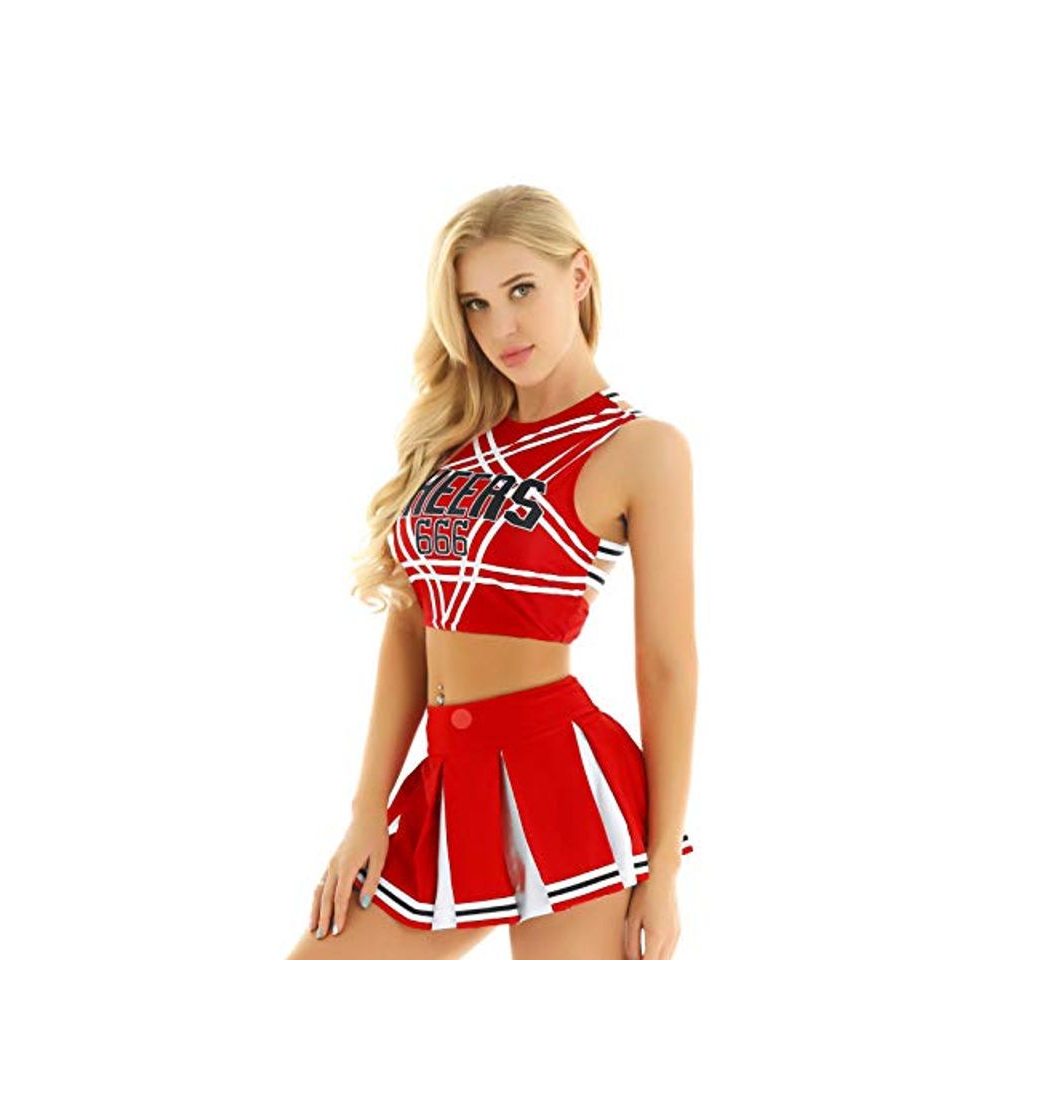 Producto MSemis Disfraz Sexy para Mujer Traje Animadora Adulto Uniforme Animadora Top y Minifalda Disfraces Halloween Despedida Cosplay High School Musical Cheerleading Rojo Small