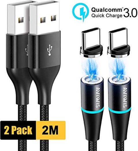 AVIWIS Cable Magnético Tipo C, [2Pack 2M] Cargador Tipo C Magnético Carga