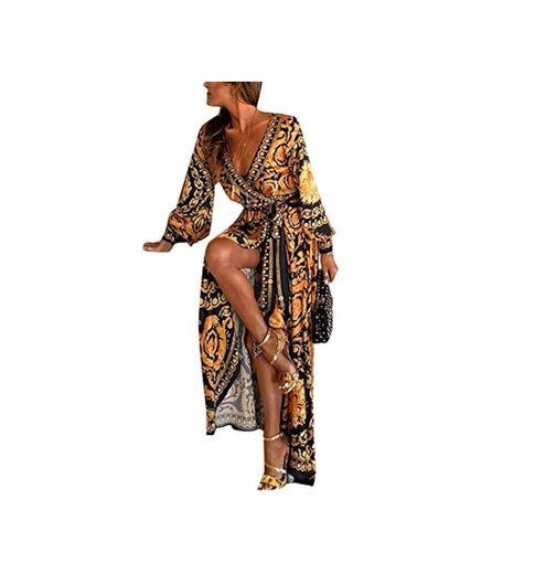 Vestidos De Cóctel Africano Bohemio De Manga Larga Abrigo De Fiesta Maxi Vestido De Mujer Amarillo S