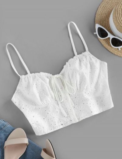 ZAFUL Broderie Anglaise Eyelet Tie Cami Top